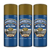 3X Hammerite Smooth Gold Spray Paint 400ml Spray Paint